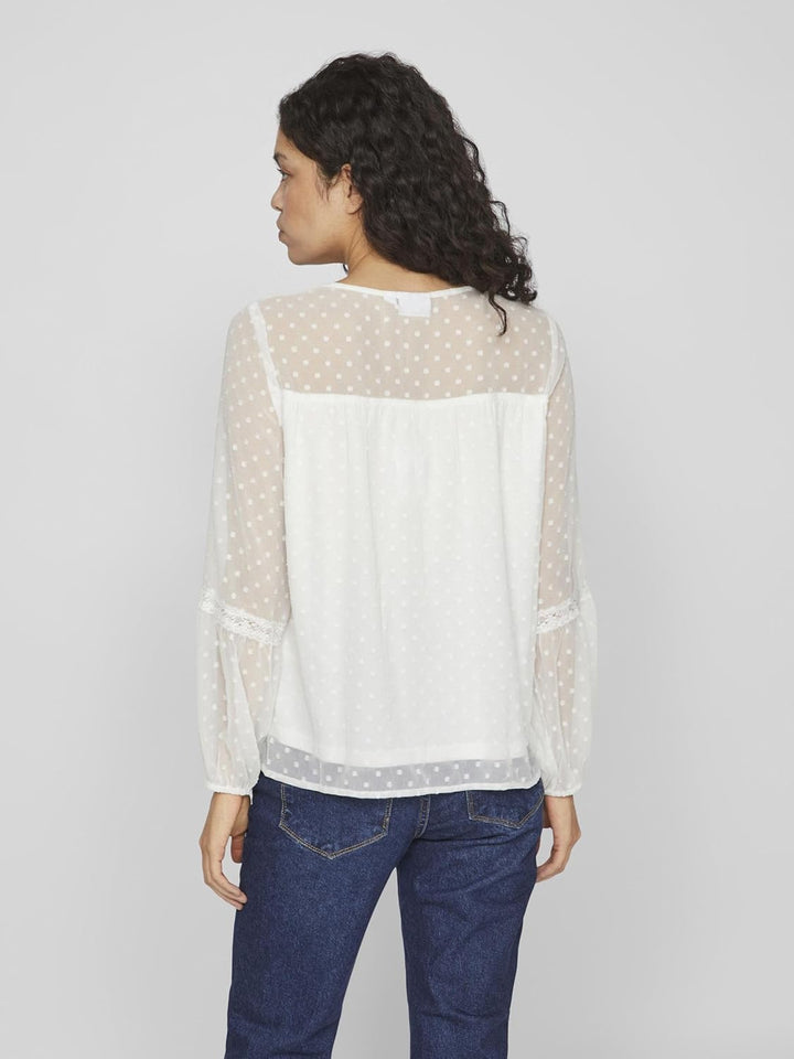 Vila Damen Viedee L/S Top/Su-Noos Bluse 34 Snow White, 34 Snow White