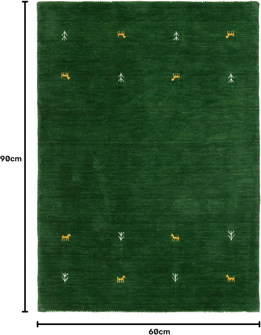 carpetfine Wollteppich Gabbeh Uni Grün 60x90 cm | Moderner Teppich für Wohn- und Schlafzimmer 60x90