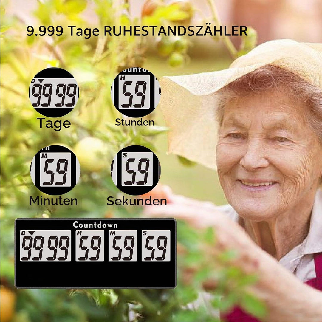 Jayron Retirement Timer 9.999 Tage Digitale Countdown Uhr Laute Alarme,Magnet Adsorption Stoppuhr Ti
