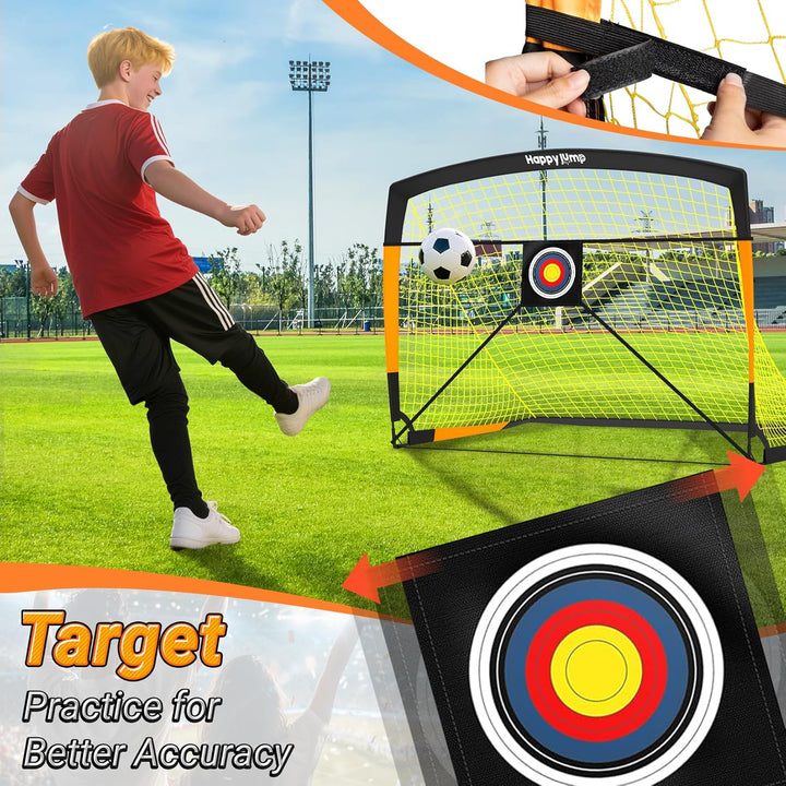 Happy Jump Pop-Up Fussballtor – Faltbar für Kinder & Erwachsene | 1 oder 2 Tore: 120x90 / 152x110 /