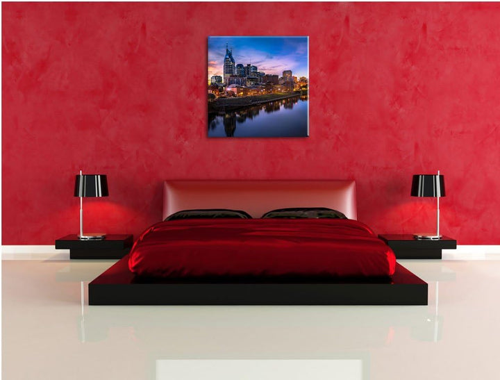 Nashville Skyline Panorama, Format: 70x70 auf Leinwand, XXL riesige Bilder fertig gerahmt mit Keilra