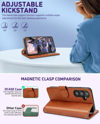 OCASE Galaxy S24 FE Hülle mit Handykette, Band Längenverstellbar, Handyhülle zum Umhängen, Lederhüll