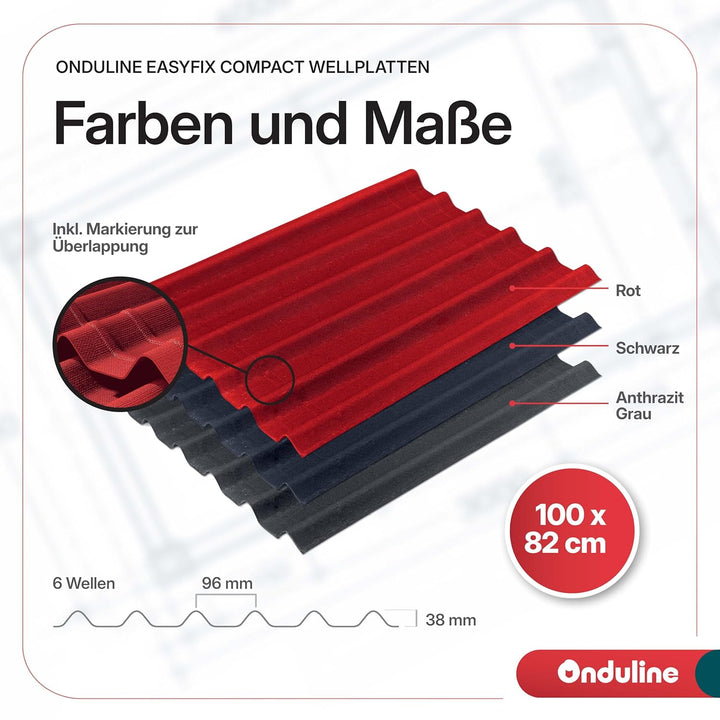 Onduline–EASYFIX COMPACT Dachplatten Bitumenwellplatten Schwarz-Trapez-Dachsystem einfach zu Verlege