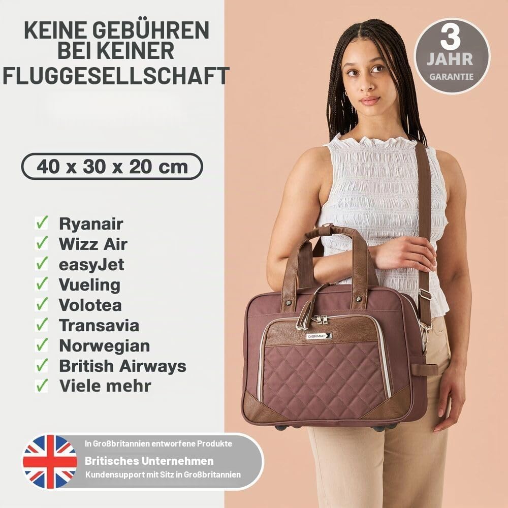 Cabin Max Vela 40x30x20 Untersitz-Kabinentasche für Reisen – Handgepäcktasche mit Trolley-Aufsteckfu