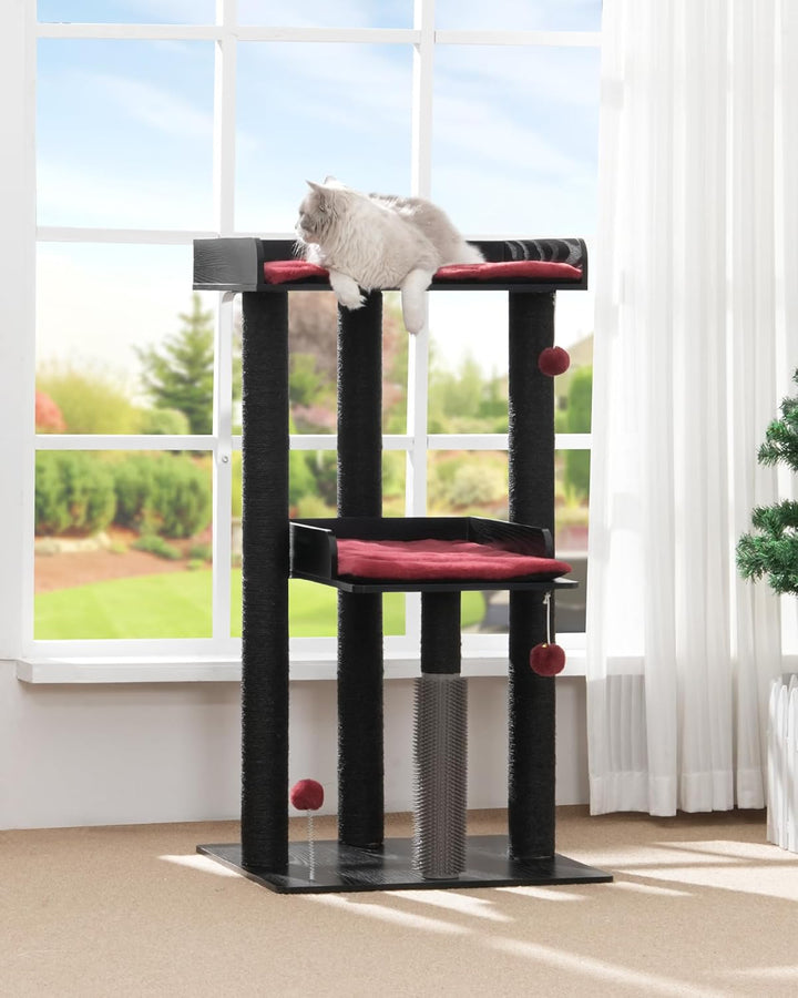 FourFurPets 111cm Katzenbaum, moderner Katzenbaumturm, Katzenturm für grosse Erwachsene Hauskatzen,