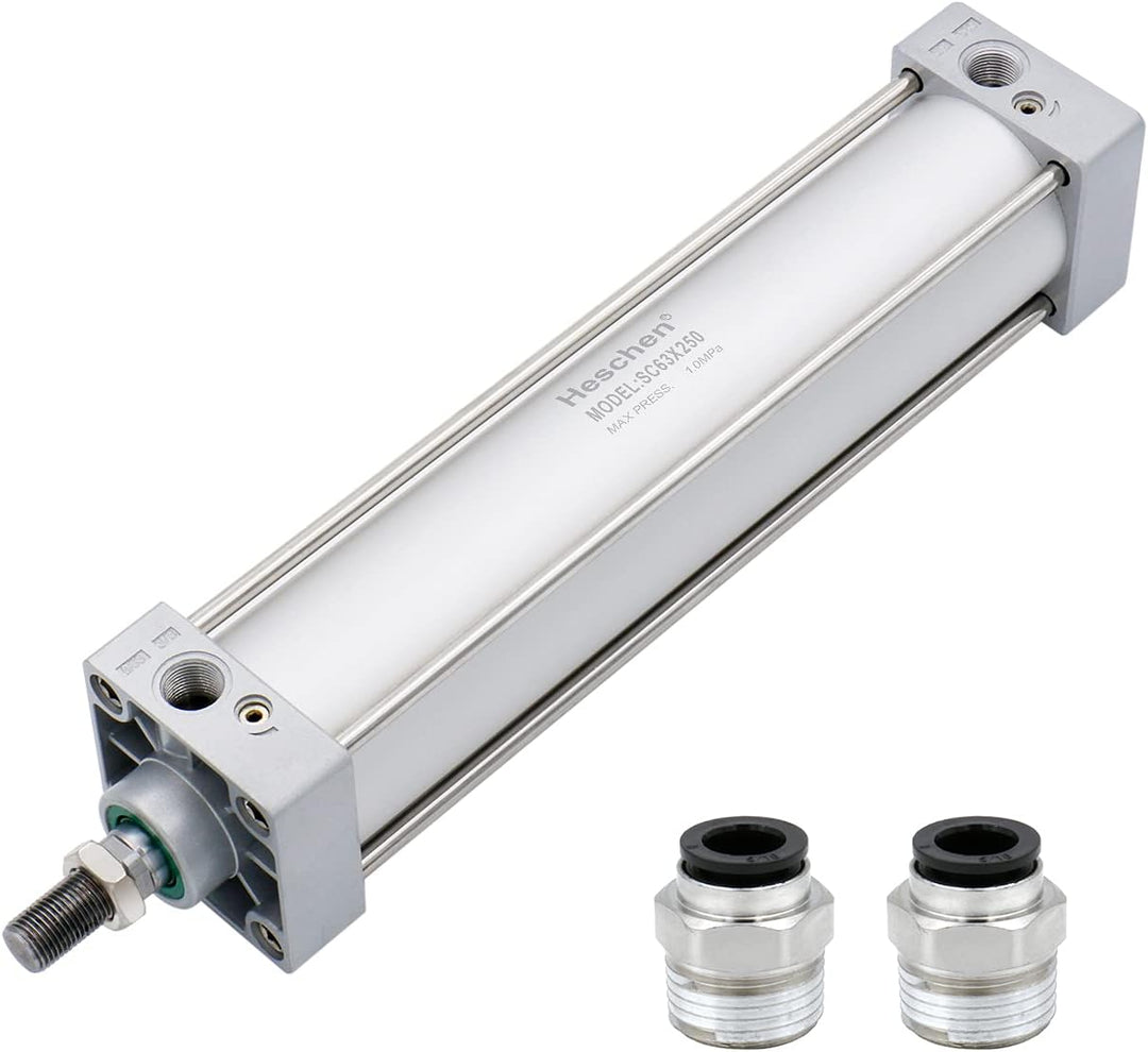 Heschen Pneumatischer Standard-Luftdruckzylinder, SC 63-250, PT3/8" Anschluss, 63mm Bohrung, 250mm H