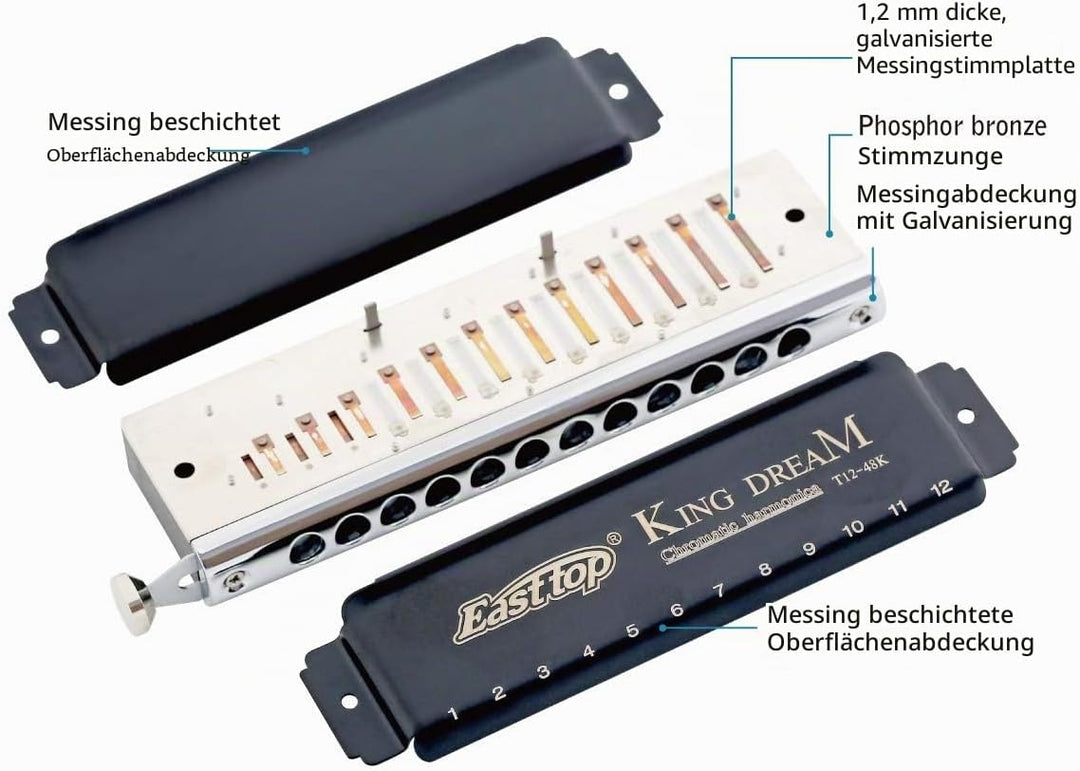 East Top Chromatische Mundharmonika C 12 Loch 48 Tune Professionelle Musikinstrument für professione