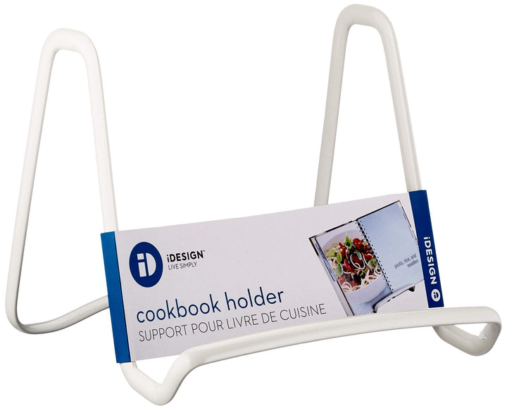 iDesign Metall-Buchständer, Kochbuchhalter, Dekoteller- und Fotohalter, Platzsparend, Weiss, weiss