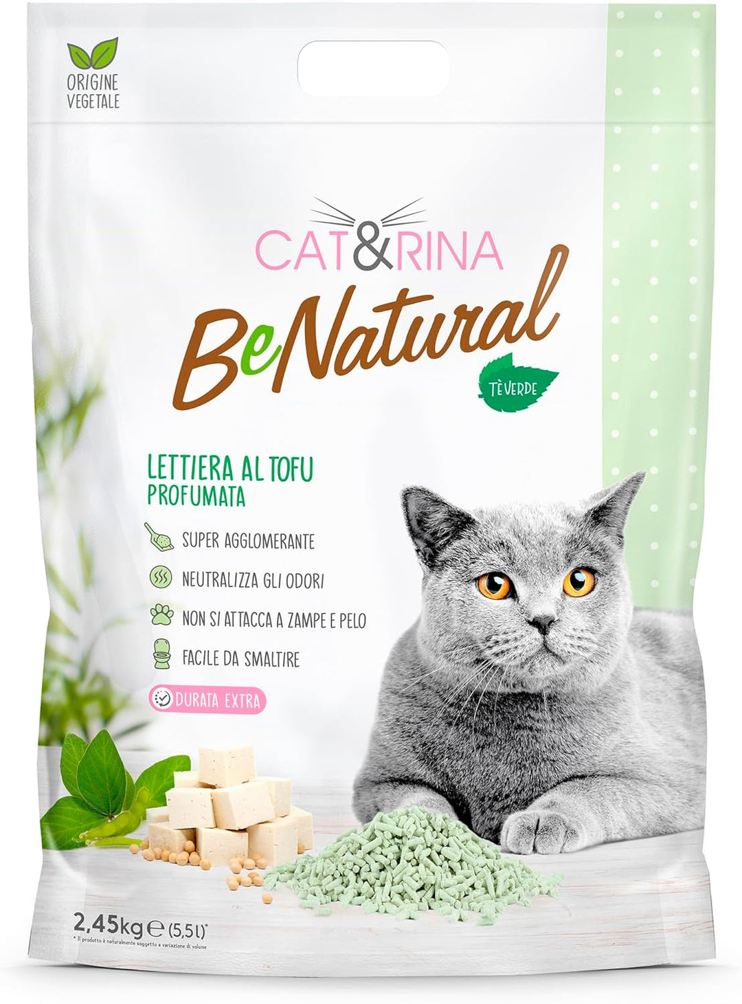 Cat&amp;Rina Tofu Katzenstreu, 5,5 l, pflanzliches klumpendes Katzenstreu, bis zu 30 Tage Nutzung, Entso