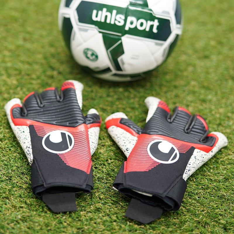uhlsport Unisex Jugend Powerline Supergrip+ Hn Fussball Torwarthandschuhe 7 schwarz/rot/weiss, 7 sch