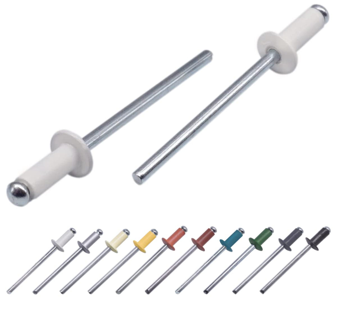 (1000 Stück) Lackierte Blindnieten 3,2 x 8 mm, Kuppelkopf, DIN 7337, Aluminiumniete und Stahldorn, P