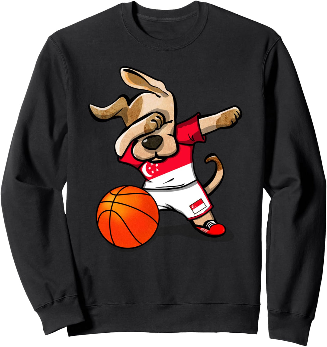 Dabbing Dog Hund Singapur Basketball - Singapurische Flagge Sweatshirt