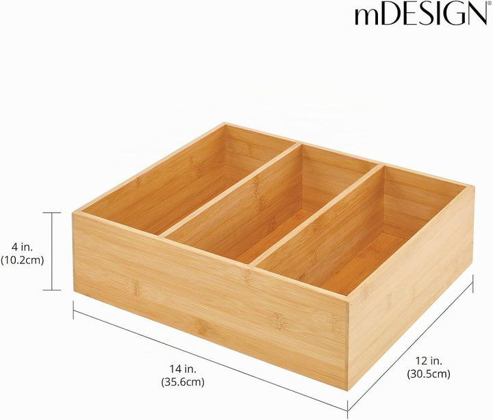 mDesign Teebox – elegante Aufbewahrungsbox mit 3 Fächern aus Bambus – praktische Holzkiste für Teebe