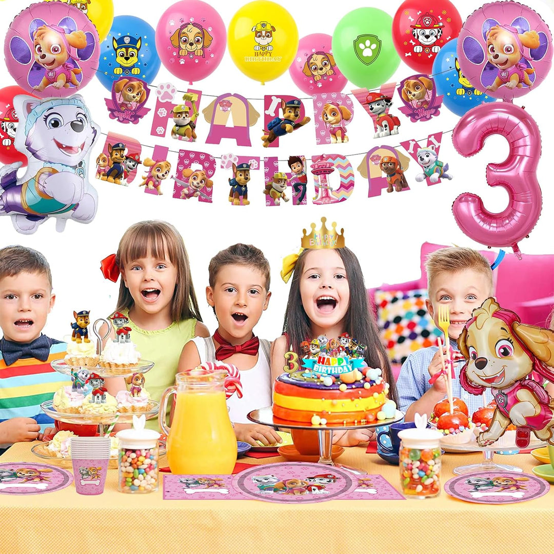 114 Stück Geburtstag Deko 3 Jahre, Partygeschirr Teller Geburtstagsdeko Mädchen 3 Jahre Kindergeburt