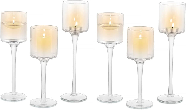 Sziqiqi 6 Stück Teelichthalter Glas - Elegante Kerzenständer Hohe Kerzenhalter Stumpenkerzen Windlic