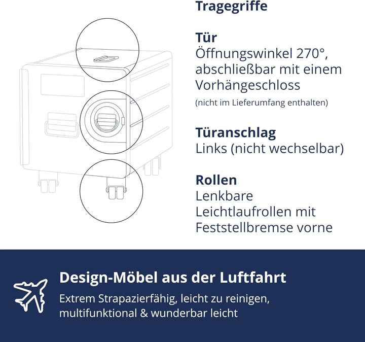 Rollcontainer mit Schubladen, Metallschrank, mobiler Aktenschrank, Schubladenschrank, Industrial Möb