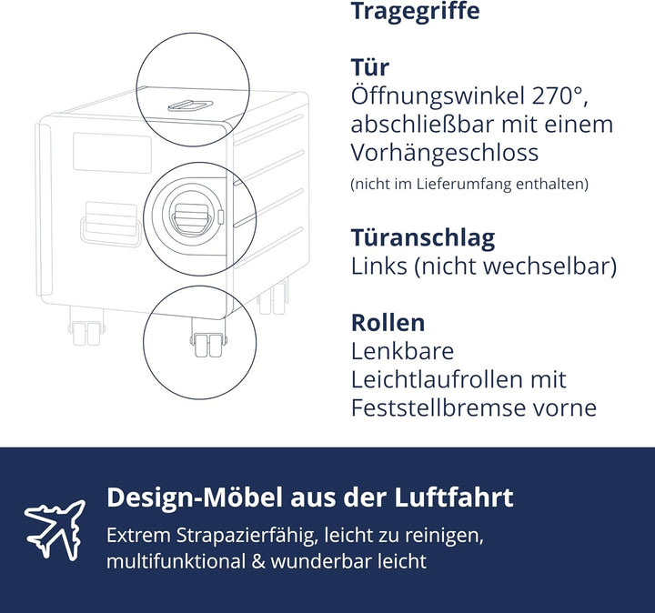 Rollcontainer mit Schubladen, Metallschrank, mobiler Aktenschrank, Schubladenschrank, Industrial Möb