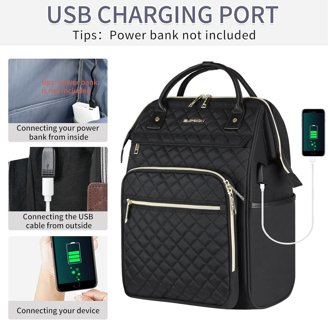 EMPSIGN Laptop Rucksack Damen mit Laptopfach 17 Zoll, Laptop Rucksack Schulrucksack Mit USB Ladeansc