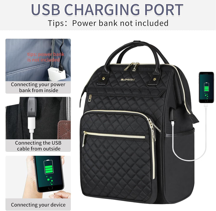 EMPSIGN Laptop Rucksack Damen mit Laptopfach 17 Zoll, Laptop Rucksack Schulrucksack Mit USB Ladeansc