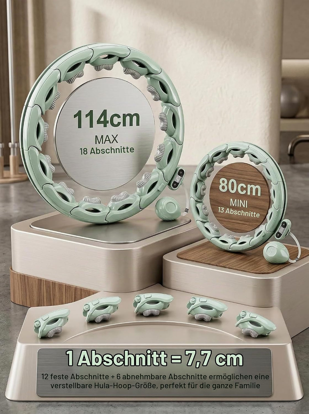 Smart Hula Hoop zum Abnehmen, 18 segmentig mit Taillenband Leiser Fitnessreifen mit 350g Gewichtskug