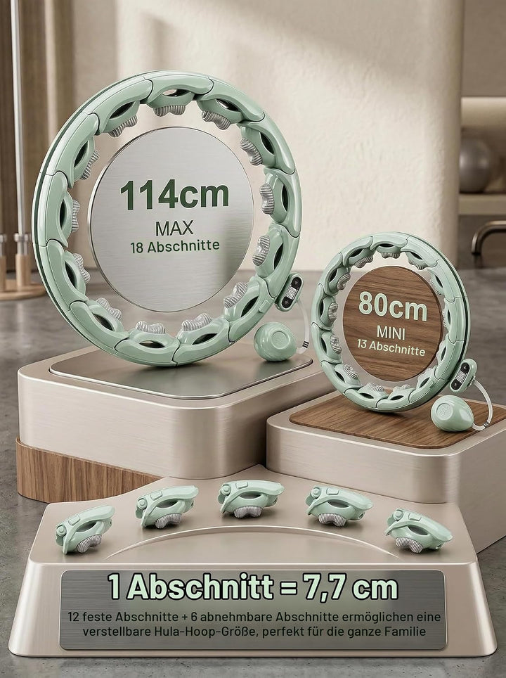 Smart Hula Hoop zum Abnehmen, 18 segmentig mit Taillenband Leiser Fitnessreifen mit 350g Gewichtskug
