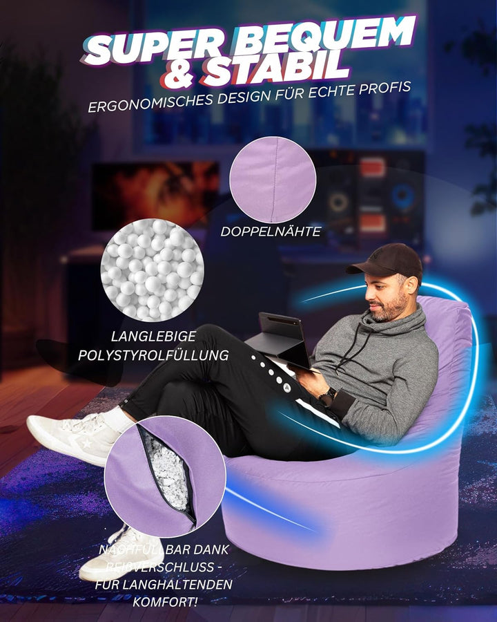 PATCH HOME Gamer Sessel mit Reissverschluss Lounge Kissen Sitzsack Sitzkissen Bean Bag In & Outdoor