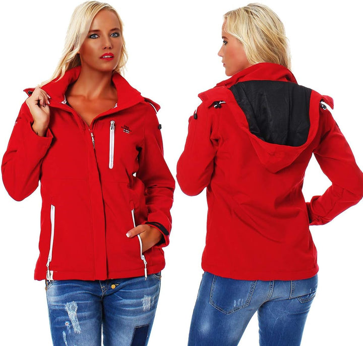 Geographical Norway Damen Softshell Jacke mit Kapuze Outdoor XS Rot, XS Rot