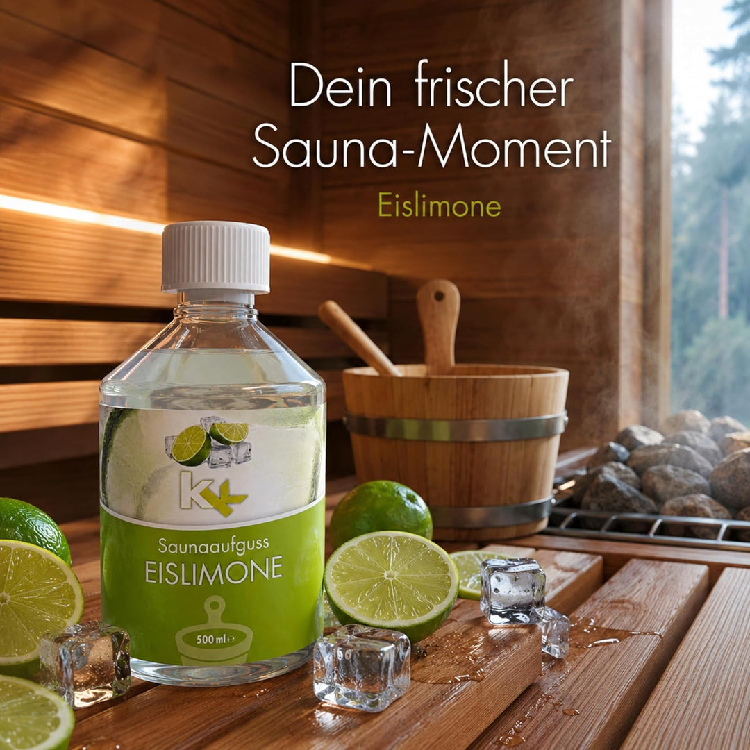 KK Sauna Aufguss Konzentrate PREMIUM - Made in Germany - Duftsorte Eislimone- 500 ml Flasche - Welln