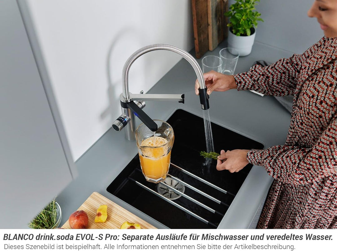 BLANCO drink.soda EVOL-S Pro PVD Steel | Multifunktionales Soda-Wassersystem | Gekühltes Wasser in s