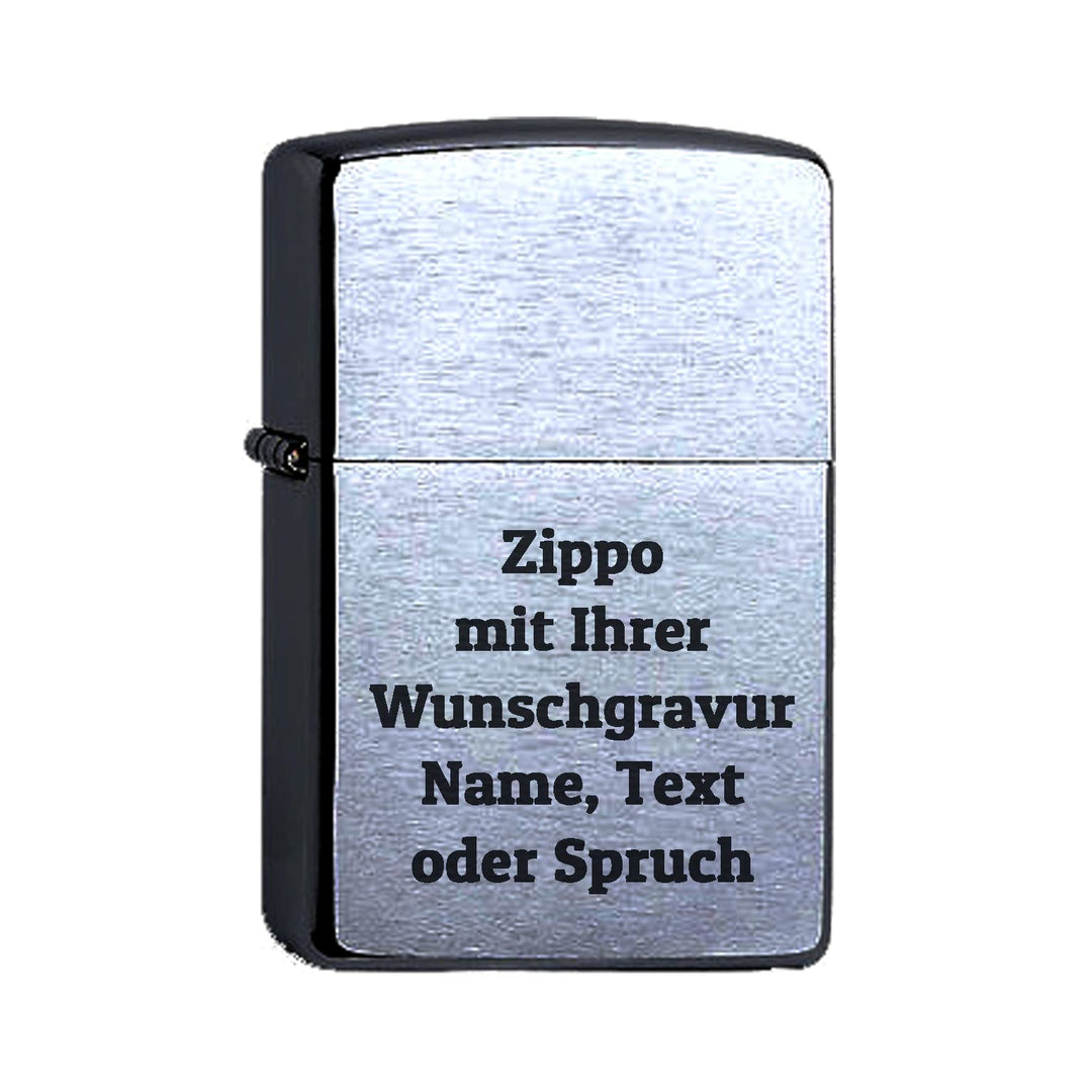 Zippo Benzinfeuerzeug mit Gravur Wunschtext Chrome Brushed Wunschgravur personalisiert Name Personal