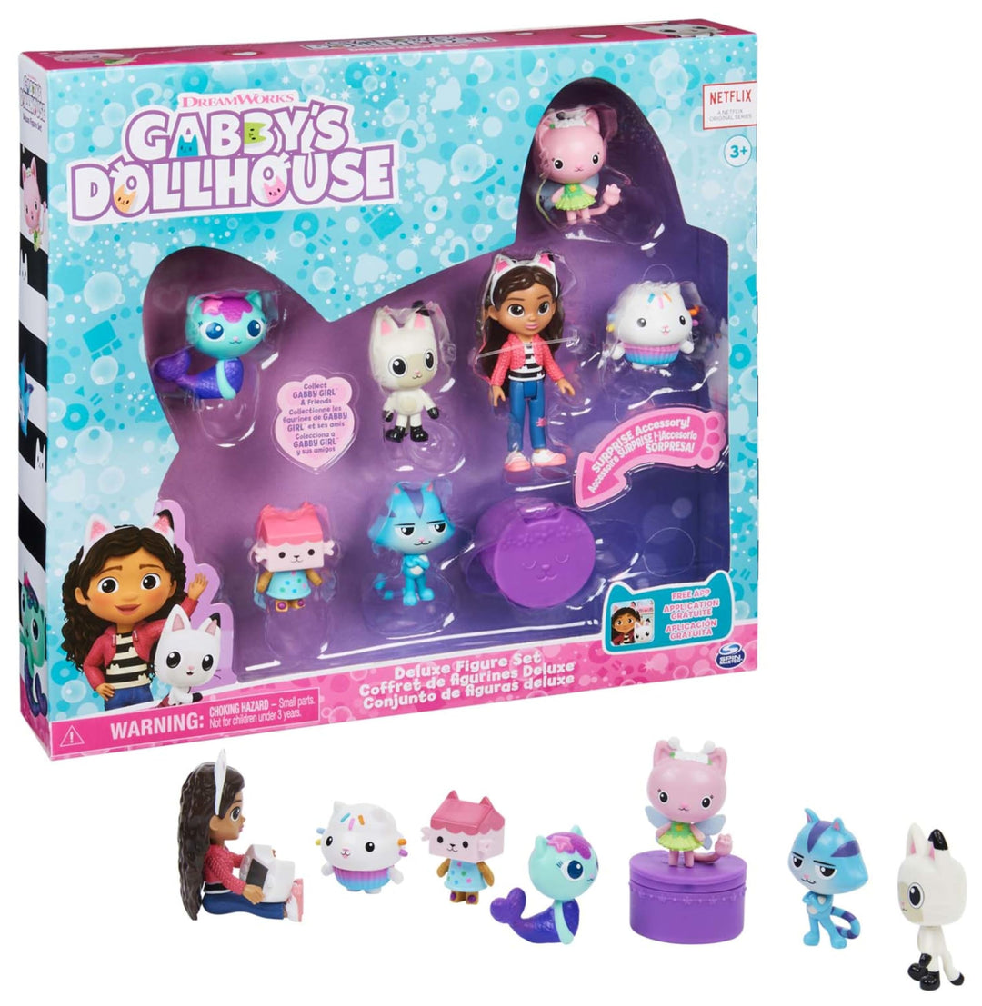 Gabby's Dollhouse, Deluxe Figur Geschenkset mit 7 Spielfiguren und Überraschungszubehör, Kinderspiel