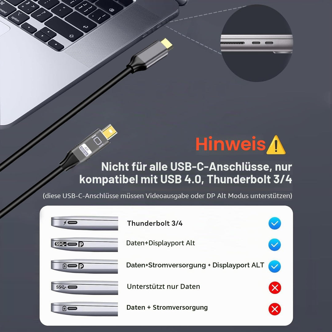 YMY USB Type-C auf Mini Displayport Kabel, 1,8m 4K@60hz USB C zu Mini DP Video Konverter Kabel Unter