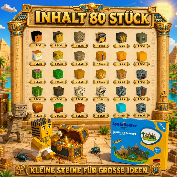 Spiele Kontor Magnetische Bausteine Ägypten - 80 Stück Magnetbausteine | Kinderspielzeug für Jungen