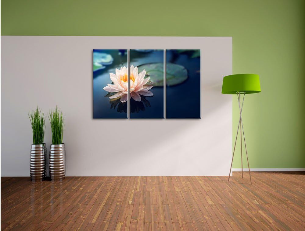 Pixxprint Eine schöne rosa Lotosblume in Teich 3-Teiler Leinwandbild 120x80 Bild auf Leinwand