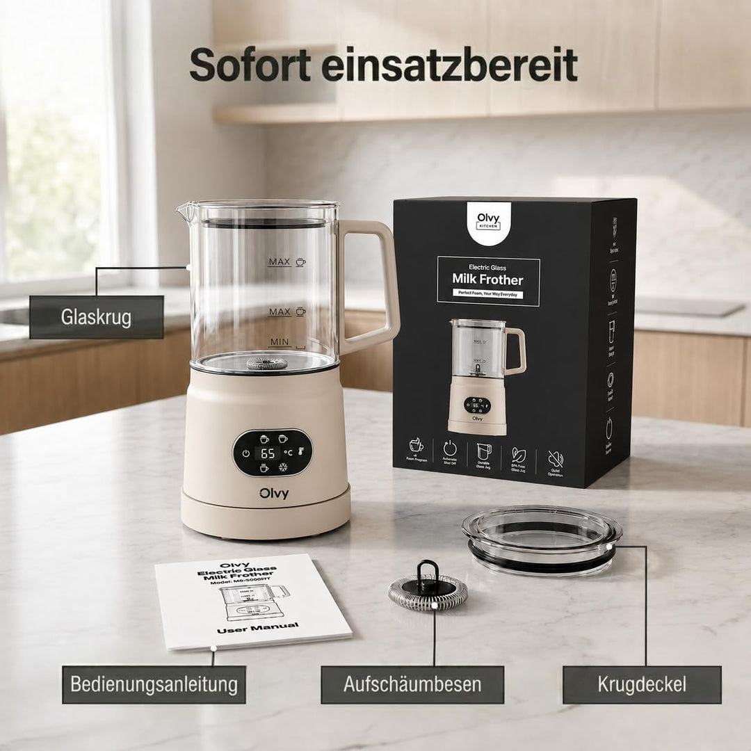 Olvy Milchaufschäumer Elektrisch | Milchschaumgerät für Barista Qualität | 1 Stück | Beige | Für Cap