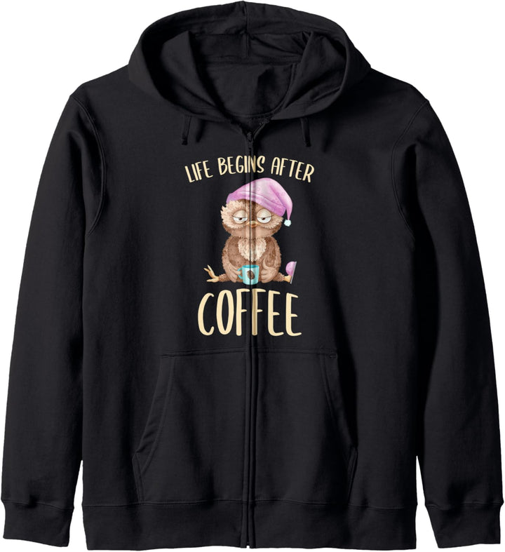 Life Begins After Coffee Kaffee Nachteule Büro Eule Design Kapuzenjacke