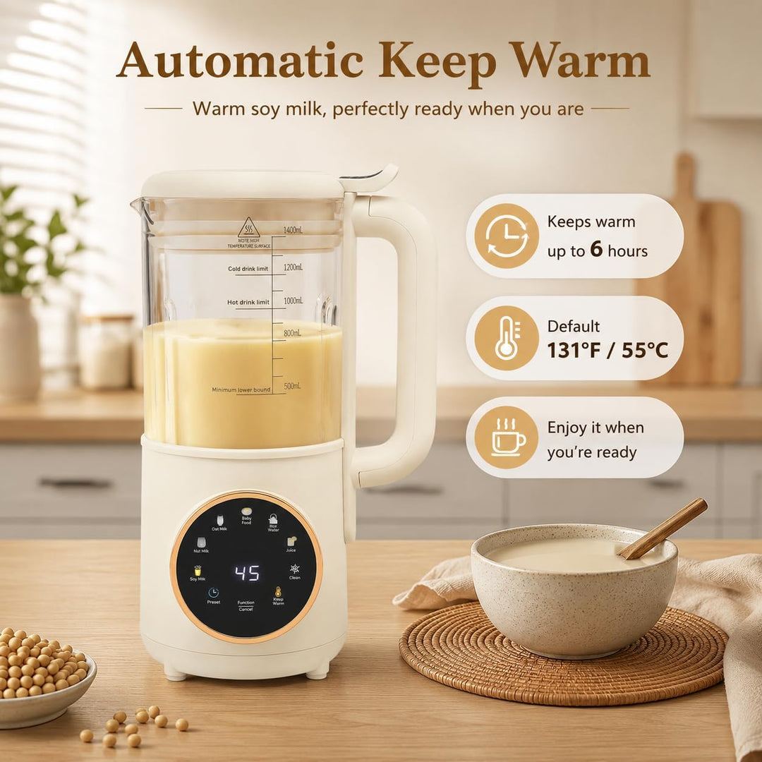 Sojamilchmaschine, 1,4 l, automatische Pflanzenmilchmaschine, mit LED-Touchscreen und Griff, stabile