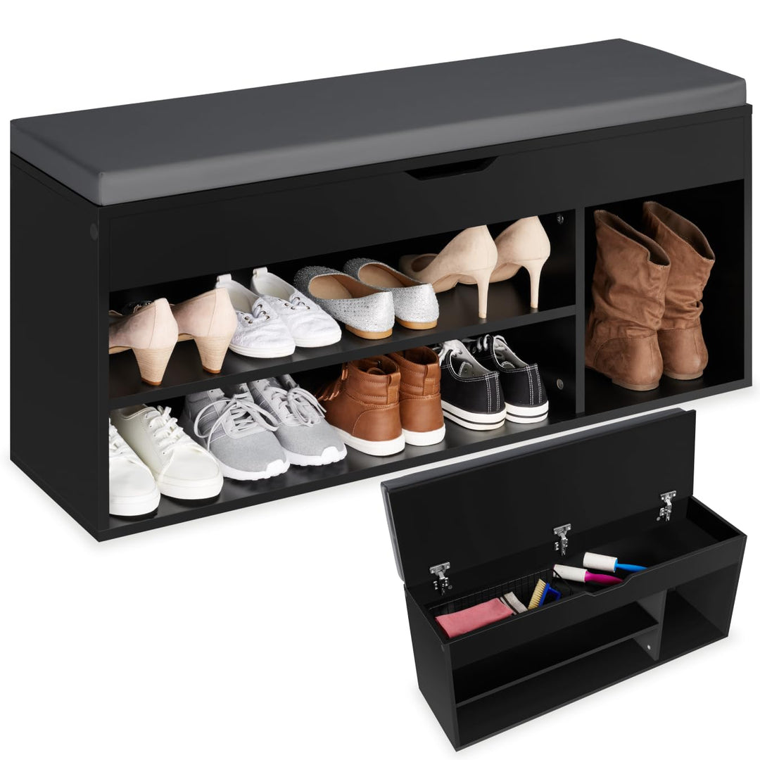 tectake® Sitzbank mit Stauraum, Schuhregal mit Sitzbank, 104 x 30 x 49 cm, Hocker mit Stauraum & Sch