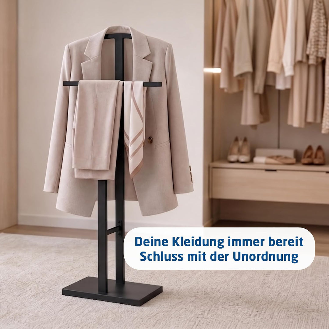 Herrendiener Mod. ADAK, Matt Schwarz | Obere Kleiderstange und Hosenstange, 52 x 18 x 100 cm, Stahl