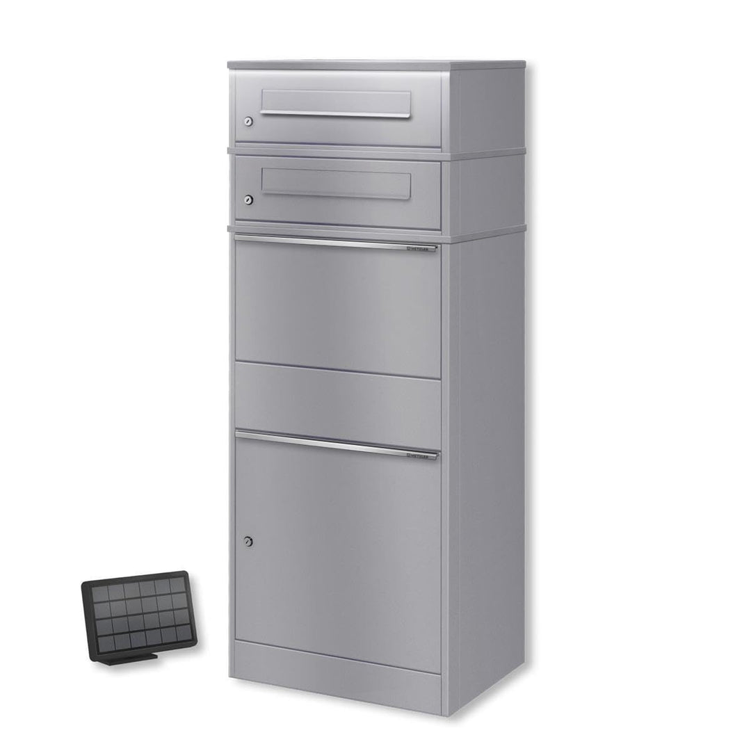 Metzler Paketbox mit Briefkasten und LED-Beleuchtung, abschliessbar und wetterfest, Graualuminium RA