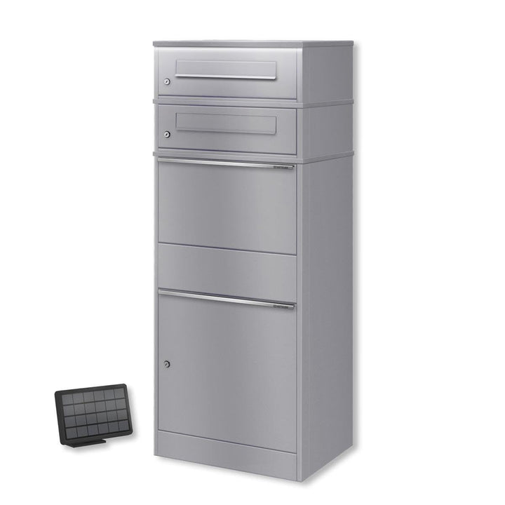 Metzler Paketbox mit Briefkasten und LED-Beleuchtung, abschliessbar und wetterfest, Graualuminium RA
