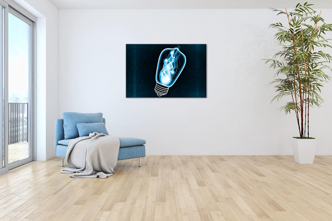 deyoli Zeichnung einer leuchtenden Glühbirne Format 80x60 Effekt: Monocrome Blau als Leinwandbild, M