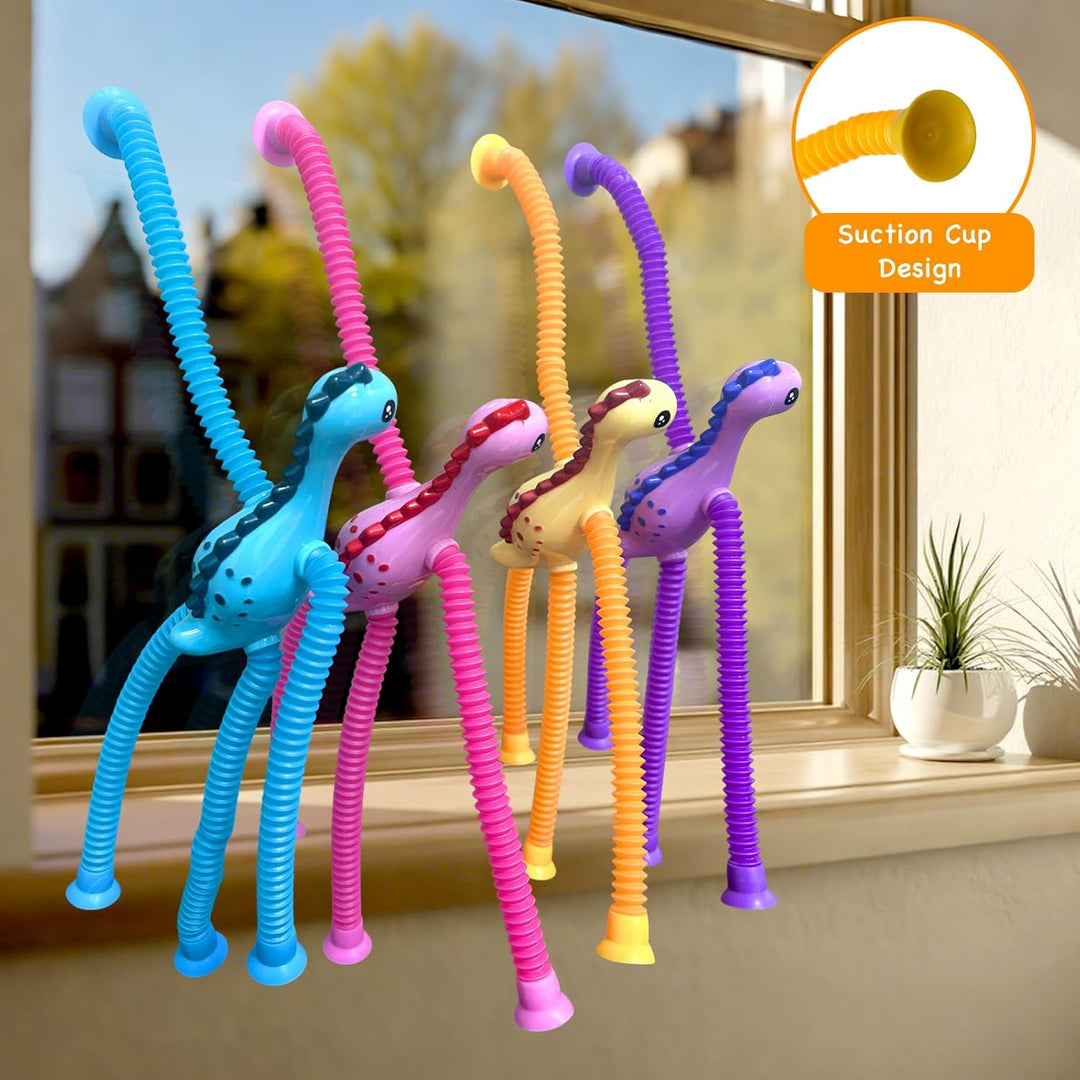 Saugnapf Spielzeug, 4 Stück Teleskop Saugnapf Dinosaurier Spielzeug, Telescopic Suction Cup Dinosaur
