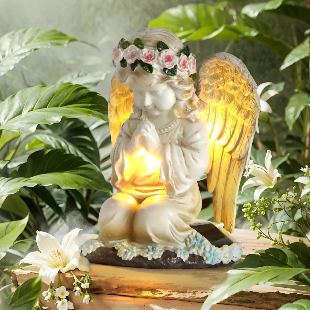 OBEISN Solar Engel Gartenstatuen, Grabschmuck Wetterfest Deko Für Draussen Wetterfest, Herbstdeko Ou