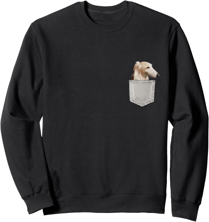 Barsoi Hund in Brusttasche Barsoi Dog In A Pocket Sweatshirt