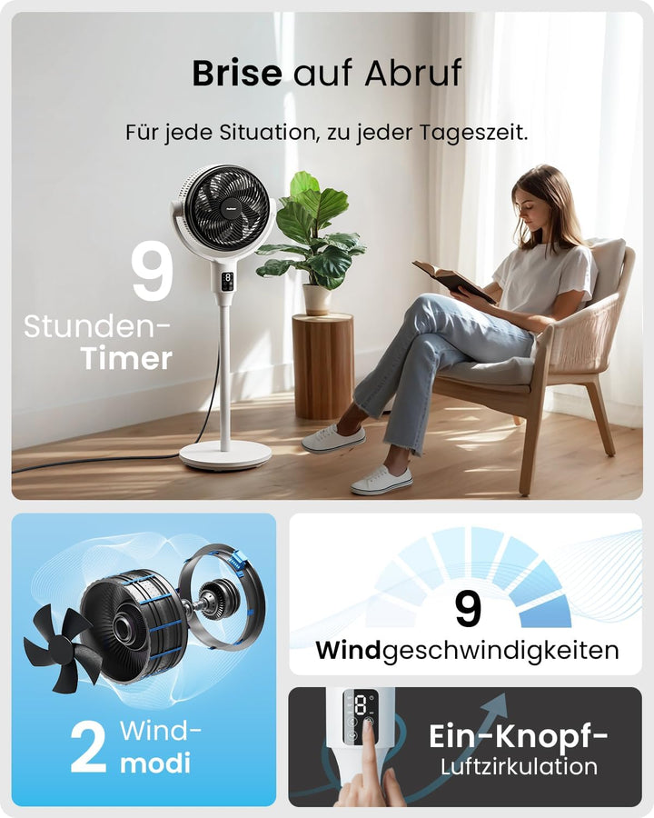 Pro Breeze AirFlo Plus Standventilator 109cm - Leiser Ventilator mit Fernbedienung, LED-Display – UL