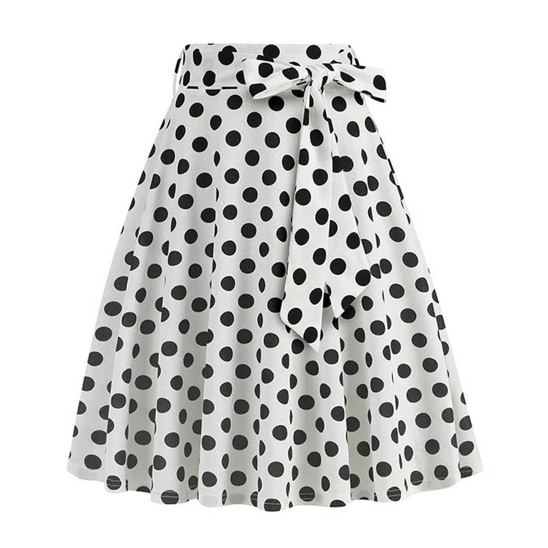 Dunkelblau Damen im französischen Retro-Stil, lässig, modisch, gepunktet, mit Gürtel Dalmatiner Kost
