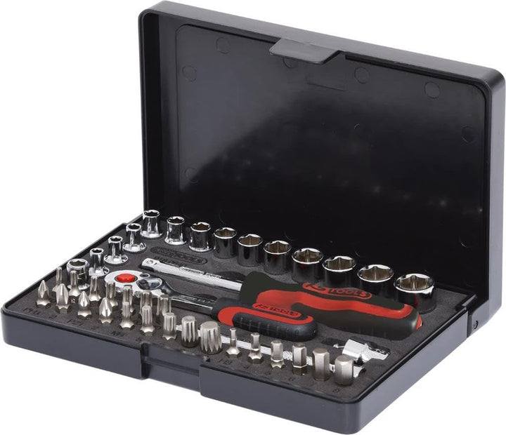 KS Tools 918.0640 1/4 Zoll CHROMEplus Steckschlüssel-Satz | inklusive Umschaltknarre, 72-Zahn | hoch