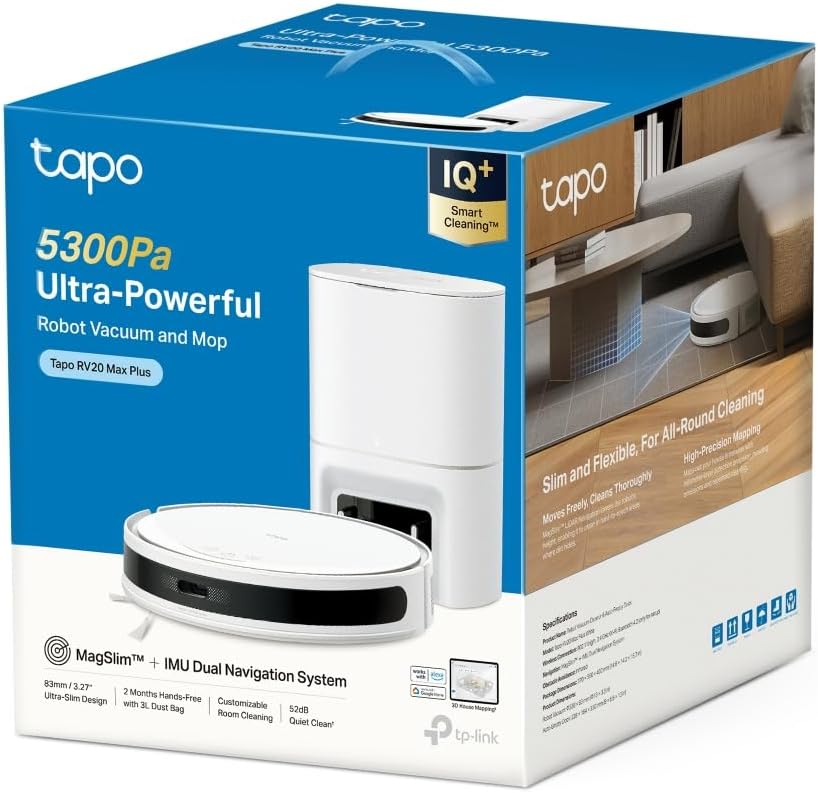 Tapo RV20 Max Plus Saugroboter mit Wischfunktion und automatischer Absaugstation, 5300Pa Ultra-Stark