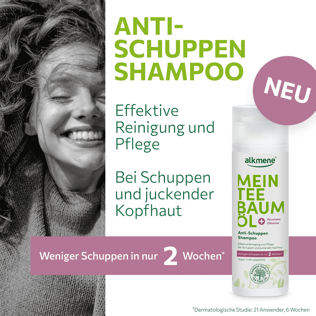 alkmene Mein Teebaumöl Anti Schuppen Shampoo 3x 200 ml - weniger Schuppen in 2 Wochen - Shampoo gege